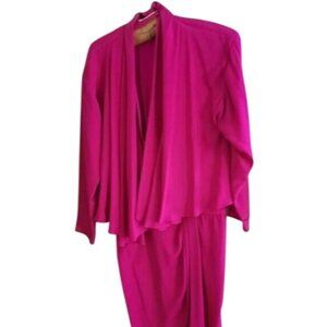 Liancarlo Lian Carlo Couture 100% Seta Silk Dress & Jacket Vibrant Pink size 8